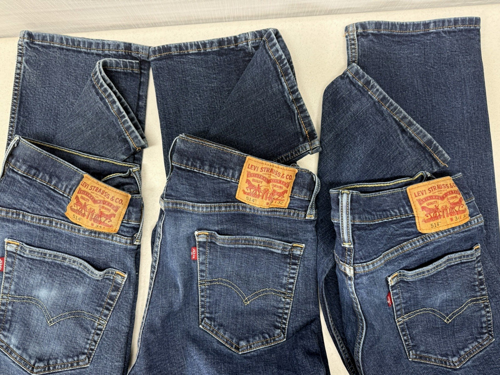 Levi's 514 Jeans Mens Reg Fit Straight Leg Cotton Blend Denim 34x32 (3 pair)